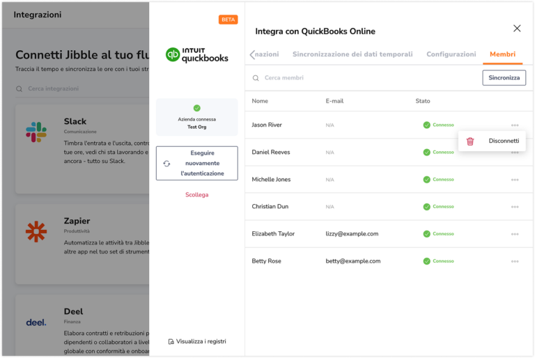 Disconnecting Quickbooks member